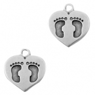 Anh&auml;nger Metall DQ Heart with Foot Print Antik silber (Nickelfrei)