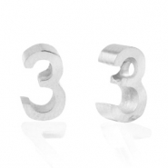 Perlen aus Stainless Steel - Rostfreiem Stahl Zahlen 3 Silber