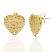 Stainless Steel - Rostfrei Stahl Ohrringe/Ohrstecker Heart hammered mit &Ouml;se Gold