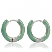 Stainless Steel - Rostfrei Stahl Ohrringe Creolen Enamel 16mm Persian green-silver