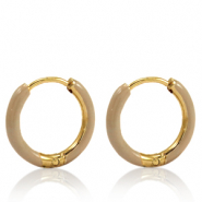 Stainless Steel - Rostfrei Stahl Ohrringe Creolen Enamel 14mm Nude brown-gold