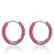 Stainless Steel - Rostfrei Stahl Ohrringe Creolen Enamel 14mm Thulian pink-silver