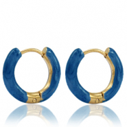 Stainless Steel - Rostfrei Stahl Ohrringe Creolen Enamel 16mm Petrol blue-gold
