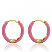 Stainless Steel - Rostfrei Stahl Ohrringe Creolen Enamel 14mm Thulian pink-gold