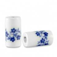 Keramik Perlen Tubes White-Delft blue