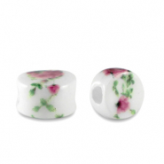 Keramik Perlen Disc White-berry pink