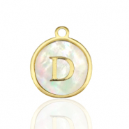 Anh&auml;nger aus Stainless Steel - Rostfreiem Stahl 12mm shell initial D White (Naturliche Farbe Muschel)-gold