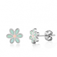 Stainless Steel - Rostfrei Stahl Ohrringe Flower Turquoise-silver