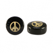 Glas Perlen Rondell peace Black-gold