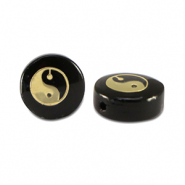 Glas Perlen Rondell Yin & Yang Black-gold