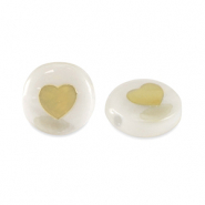 Glas Perlen Rondell shell look heart White-gold