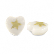Glas Perlen heart shell look star White-gold