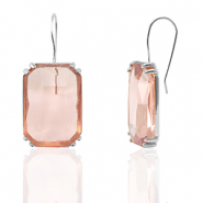 Ohrringe / Ohrstecker aus Glas Rectangle Peach-silver