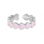 Stainless Steel - Rostfrei Stahl Ringe Enamel heart Pink-silver