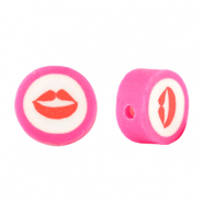 Perlen Polymer Kiss 10mm Fuchsia pink-white red