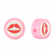 Perlen Polymer Kiss 10mm Pink-white red