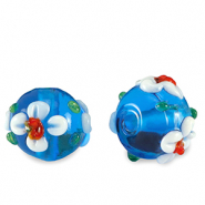 Handbemalt Glasperlen Flower Prussian blue-white