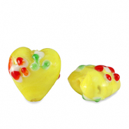 Handbemalt Glasperlen Heart Flower Yellow-red