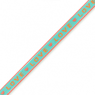 Schmucktextband "love" Turquoise-orange