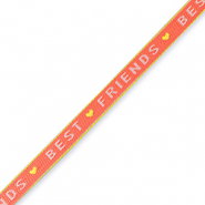 Schmucktextband "best friends" Coral red-lime green
