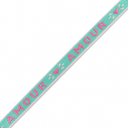 Schmucktextband "amour" Dark turquoise-fuchsia