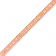 Schmucktextband "stay strong" Coral red-beige