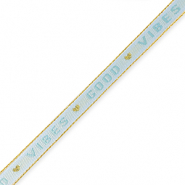 Schmucktextband "good vibes" Ice blue-gold