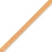 Schmucktextband "love faith hope" Coral red-gold