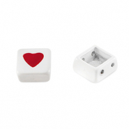 Tile bead Square White-red