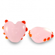 Handbemalt Glasperlen Heart Dots Pink-red
