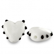 Handbemalt Glasperlen Heart Dots White-black