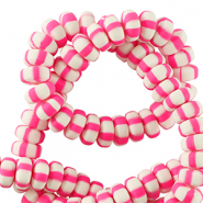 Perlen Polymer Rondelle 7mm White-neon pink