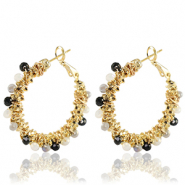 Stainless Steel - Rostfrei Stahl Ohrringe Facetten Black-white-gold