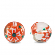 Handbemalt Glasperlen Flower Transparent-red white