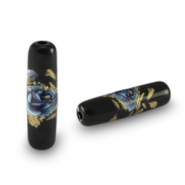 Glas Perlen Tube Flower Black-blue