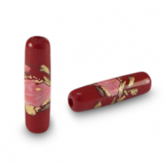 Glas Perlen Tube Flower Port red-rose red