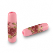 Glas Perlen Tube Flower Pink-rose red