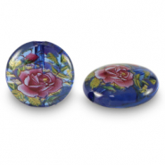 Glas Perlen 14mm Flower Blue transparent-rose red