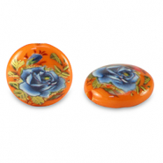 Glas Perlen 14mm Flower Orange-blue