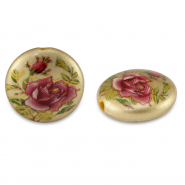 Glas Perlen 14mm Flower Gold-rose red