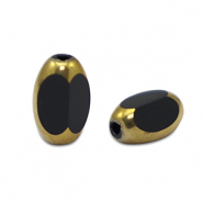 Oval Glas Perlen Facet Black-gold