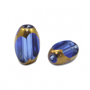 Oval Glas Perlen Facet Royal blue transparent-gold