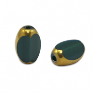 Oval Glas Perlen Facet Dark green-gold