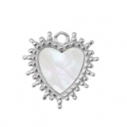 Anh&auml;nger aus Stainless Steel - Rostfreiem Stahl Muschel Salzwasserperlmutt Heart Silver-white (Naturliche Farbe Muschel)