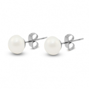 Stainless Steel - Rostfrei Stahl Ohrringe / Ohrstecker Pearls 8mm Silver-pearl white