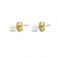 Stainless Steel - Rostfrei Stahl Ohrringe / Ohrstecker Pearls 4mm Gold-pearl white