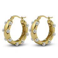 Stainless Steel - Rostfrei Stahl Ohrringe Imitation Pearls Gold