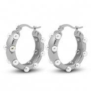 Stainless Steel - Rostfrei Stahl Ohrringe Imitation Pearls Silver