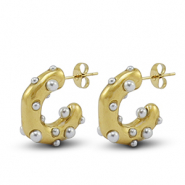 Stainless Steel - Rostfrei Stahl Ohrringe / Ohrstecker Imitation Pearls Gold