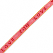 Schmucktextband "love you" Dark pink-red